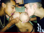 Justin Bieber and Khalil Sharieff sucking stripper's breast