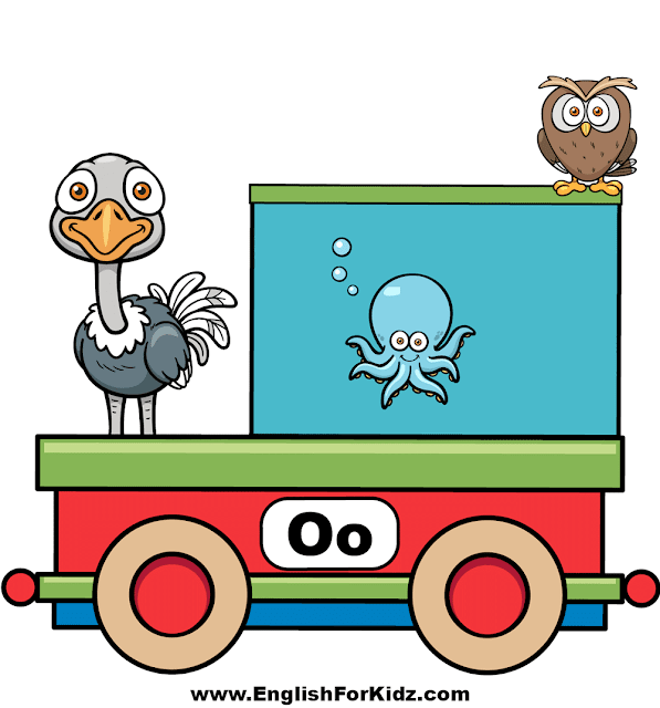 Letter O is for ostrich, octopus and owl - ABC train classroom decor