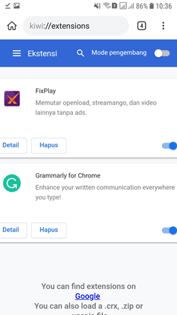 cara menghapus ekstensi chrome versi android