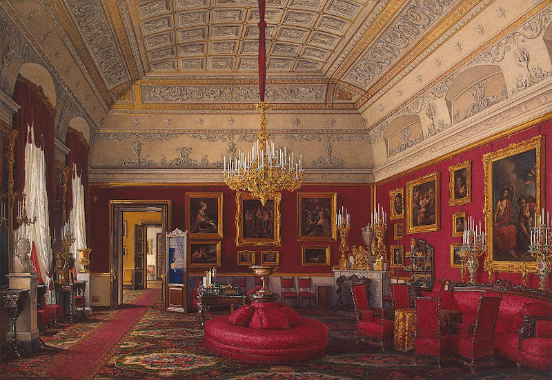 Interiors of the Winter Palace. The First Reserved Apartment. The Large Study of Grand Princess Maria Nikolayevna by Edward Petrovich Hau - Architecture, Interiors Drawings from Hermitage Museum