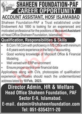 Latest Shaheen Foundation Accounting Posts Islamabad 2023