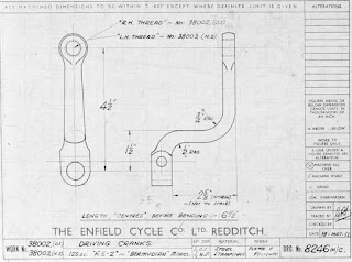 Drawing shows pedal cranks for RE Bermudian.