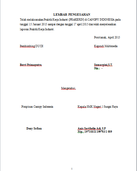 Contoh Format Laporan Prakerin (Praktik Kerja Industri 