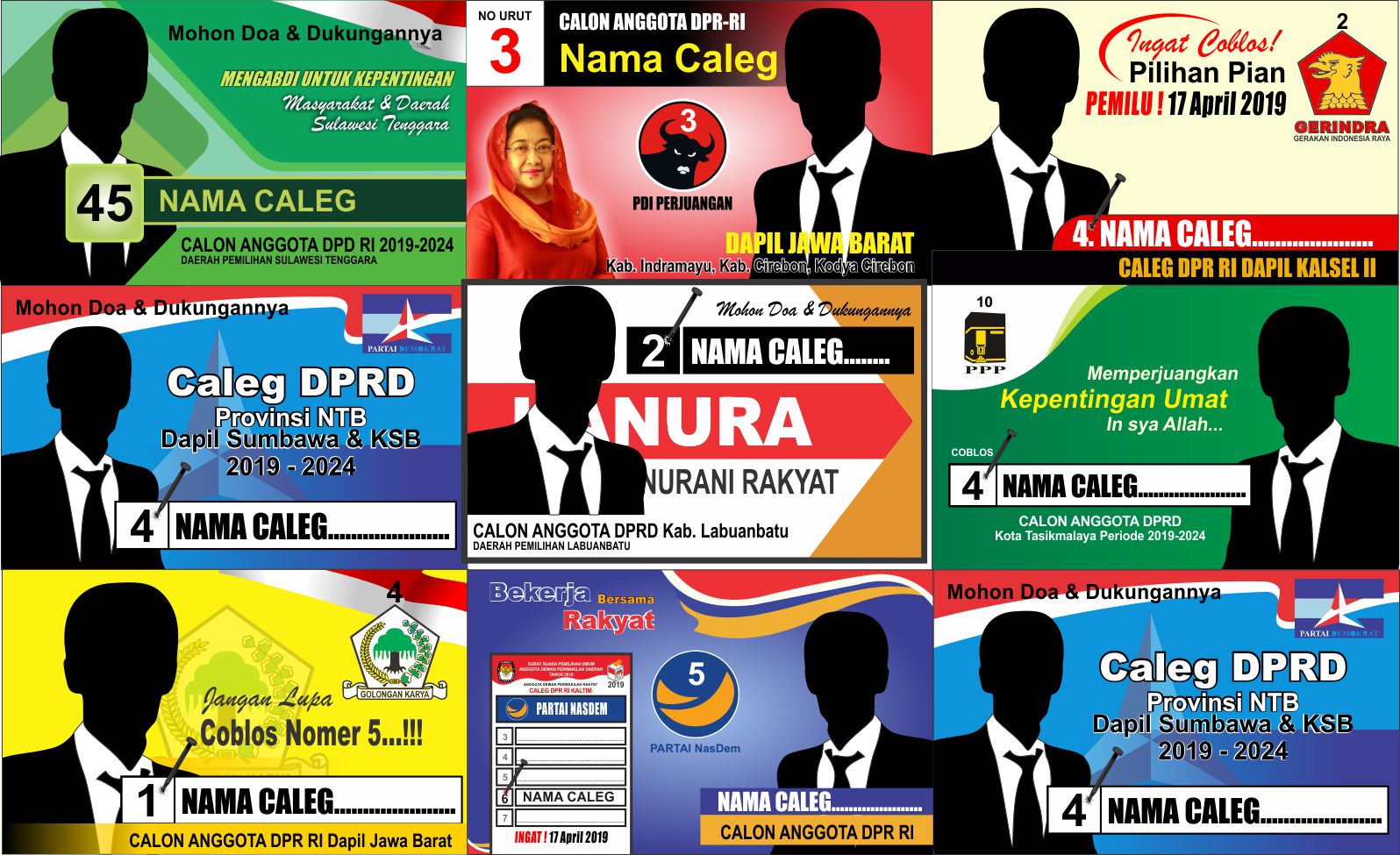 Desain Kartu Nama Caleg Peserta Pemilu 2019-2024 (Free CDR 