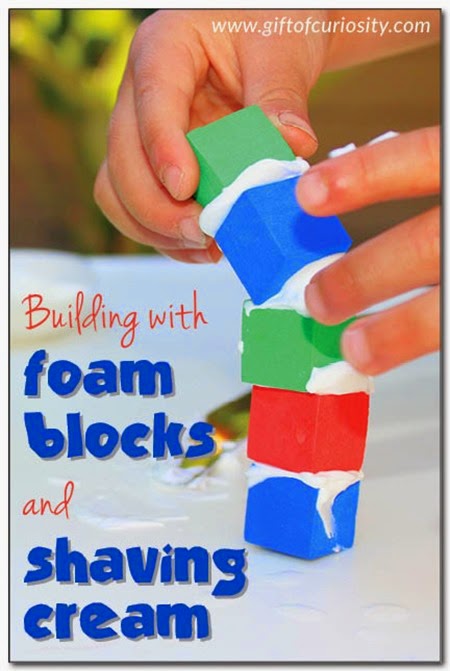 Foam Blocks + Shaving Cream = LOTS of fun!  #preschool #play #kidsactivities