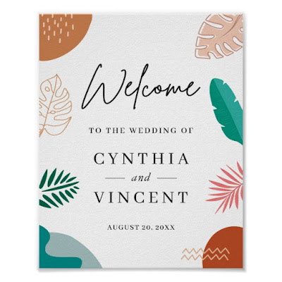  Modern Abstract Tropical Wedding Welcome Sign