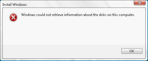 Windows could not retrieve information about the disks on this computer