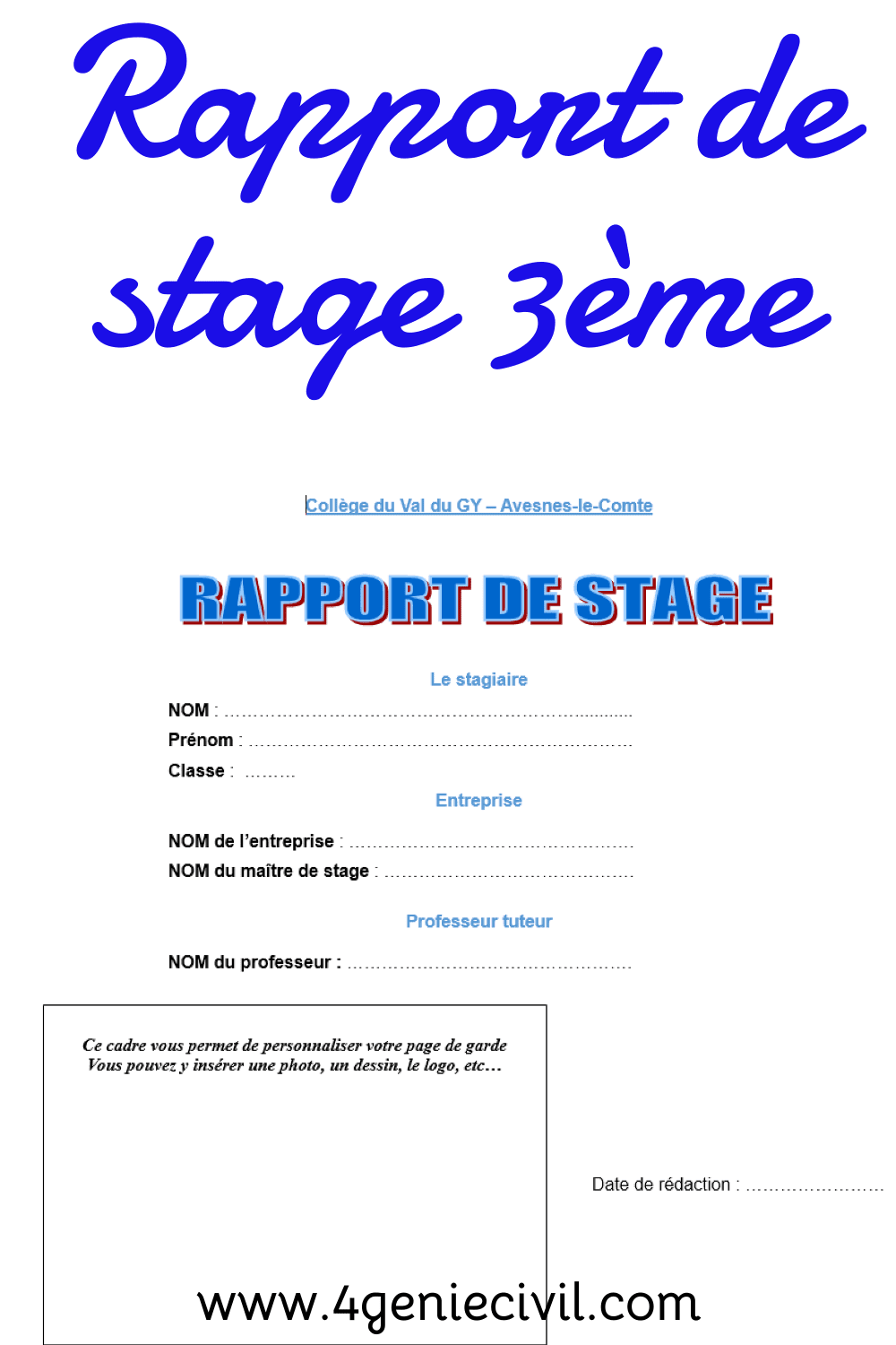 modèle de rapport de stage de 3ème gratuit à télécharger