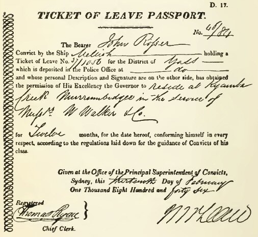 Ticket of Leave Passport 1846