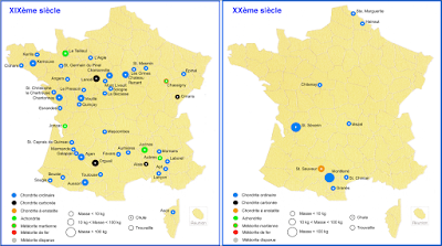 Comparison of meteorites discovered in France in the twentieth and nineteenth centuries