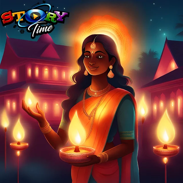 "Woman lighting dia's and lamps to welcome the Hindu Goddess of wealth Lakshmi into her town."