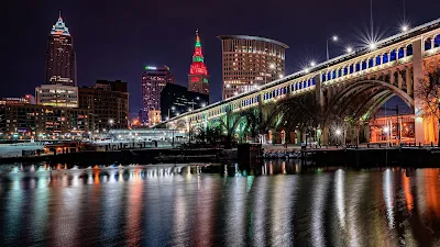 HD Wallpaper City, Night, Lights, River, Buildings, Architecture