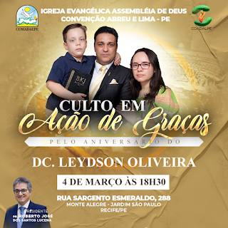 Criação de Banner Culto de Ação de Graças do Pastor Leydson Oliveira