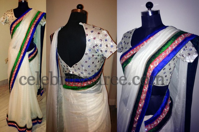 White Classy Sari Printed Blouse