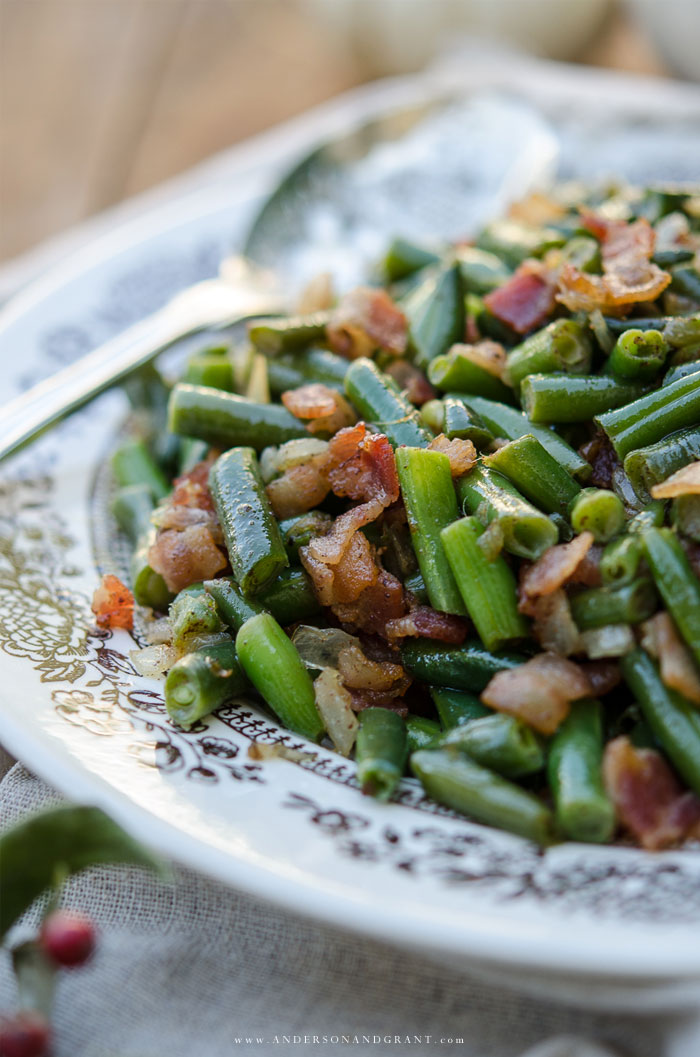 Closeup of Green Beans with Bacon