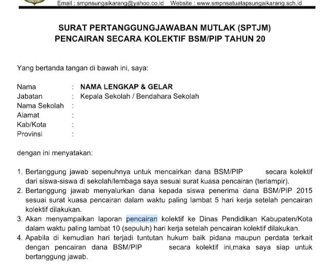 Download docx Pdf Contoh Surat SPTJM Pencairan PIP Terbaru