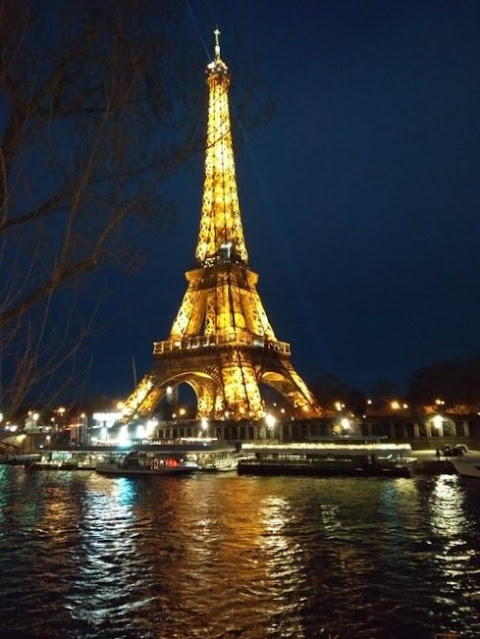 river Seine  and Eiffel Tower at night