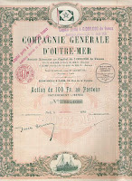 share of the Compagnie Générale d'Outre-Mer showing shipping flag