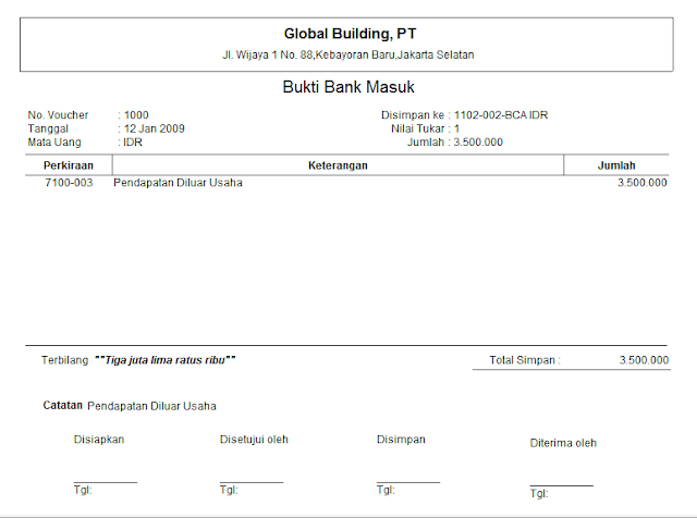 Contoh Desain Formulir BBM Bukti Bank Masuk