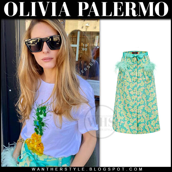 Olivia Palermo in pineapple shirt and mint floral skirt
