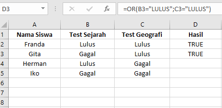 Tutorial Rumus Excel: Cara Memasukkan Rumus Fungsi OR di Microsoft Excel