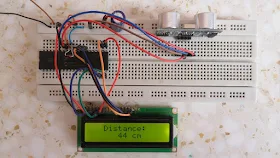 PIC16F887 MCU and HC-SR04 ultrasonic sensor hardware circuit