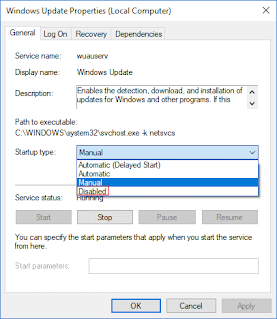 Windows Update Properties dialog box