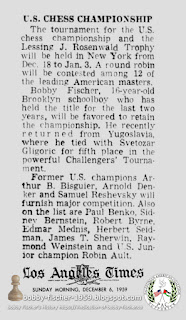 Bobby Fischer Favored To Win 1959-1960 U.S. Chess Championship Tournament