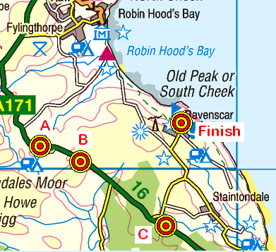 Map of the Flask Inn to Ravenscar area