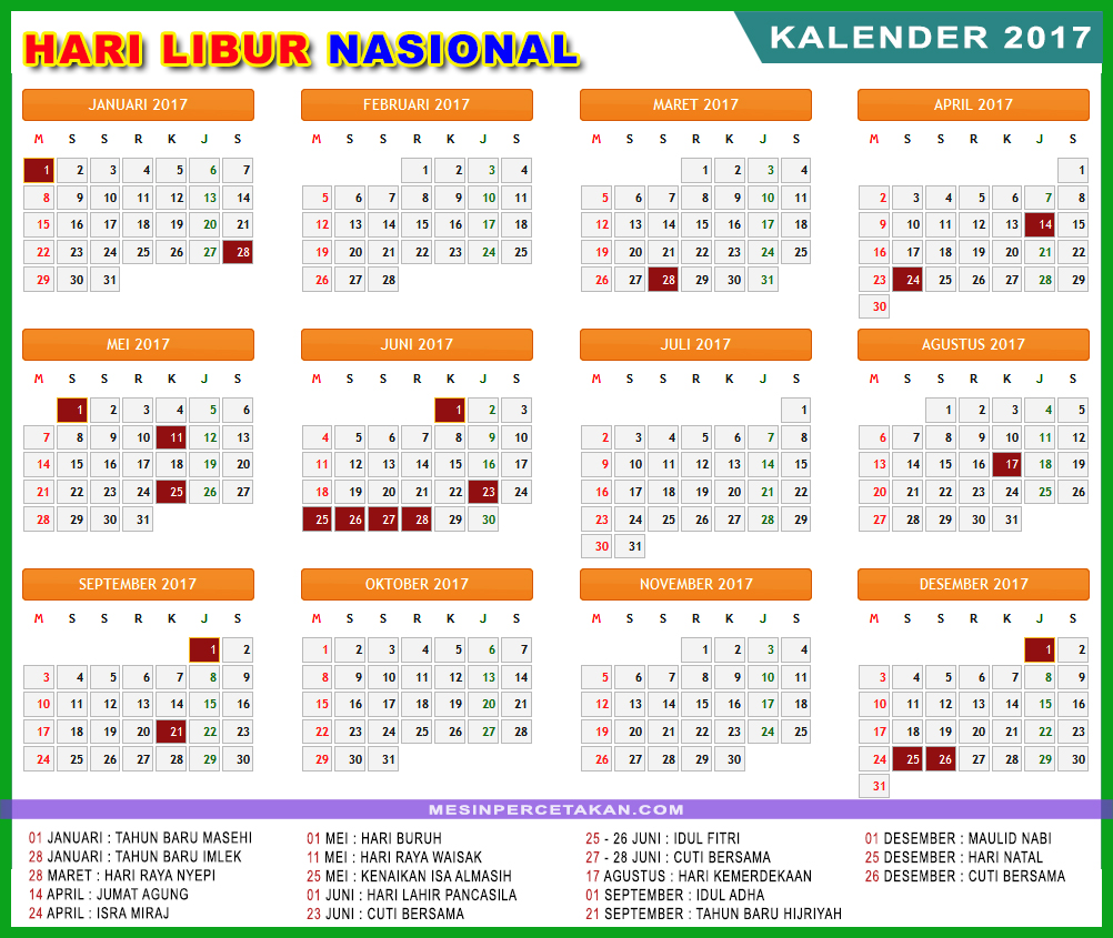 Libur Nasional TANGGAL MERAH Kalender 2017 