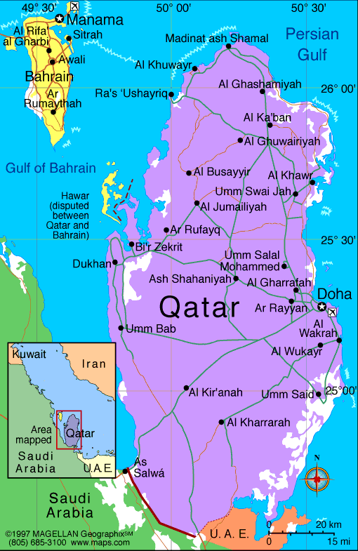 Qatar Map Political Regional | Maps of Asia Regional Political City