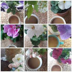 kuvakollaasi kukat ja kahvi