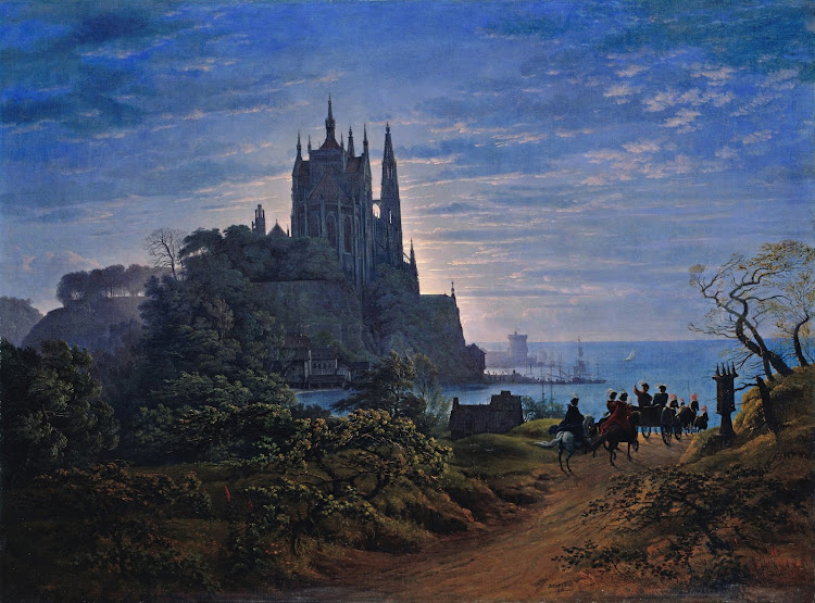 Karl Friedrich Schinkel - Gotische Kirche auf einem Felsen am Meer (c.1815)