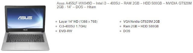 harga laptop asus core i3 vga nvidia tipe a455lf