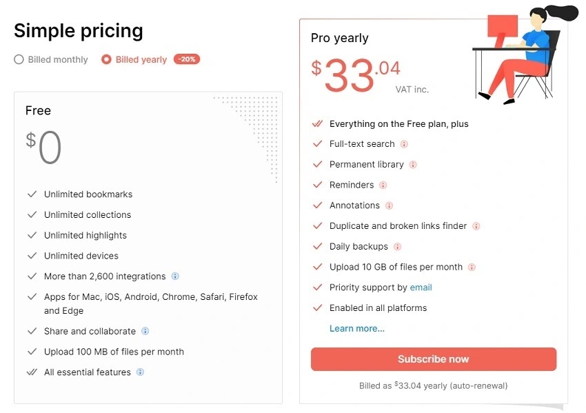 Raindrop.io plans and pricing