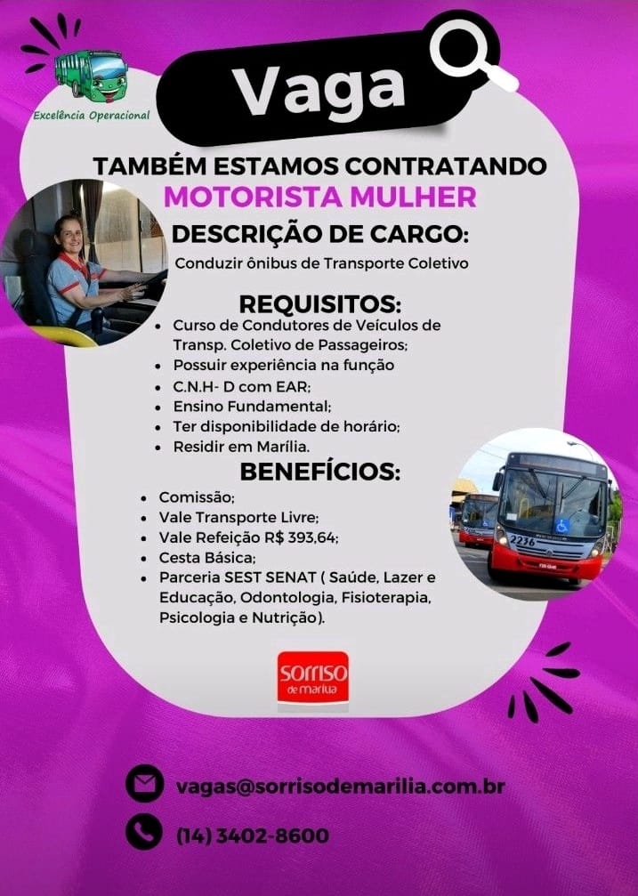 Sorriso de Marília contratando motorista