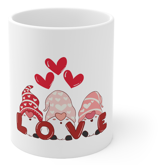 Valentine Ceramic Mug With Red White Illustrated Cute Gnomes Valentine's Day Mug