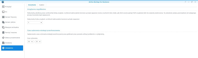 Active Backup for Business zakładka Ustawienia