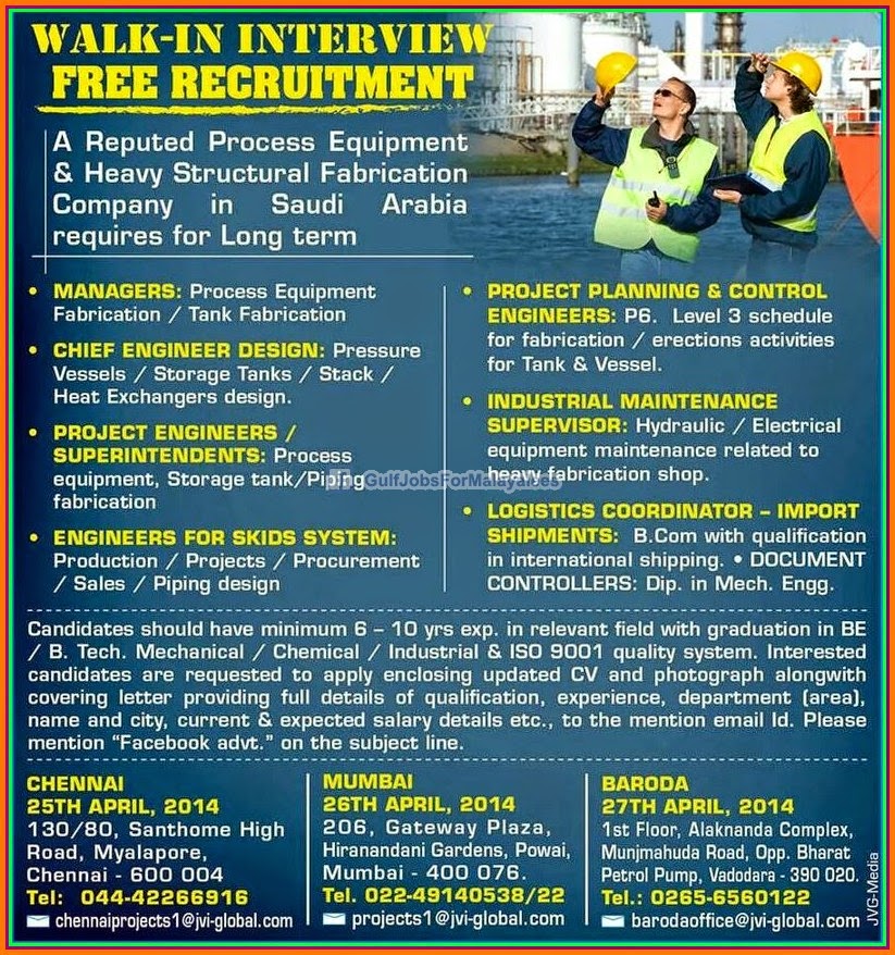 Free Recruitment reputed process equipment co in KSA