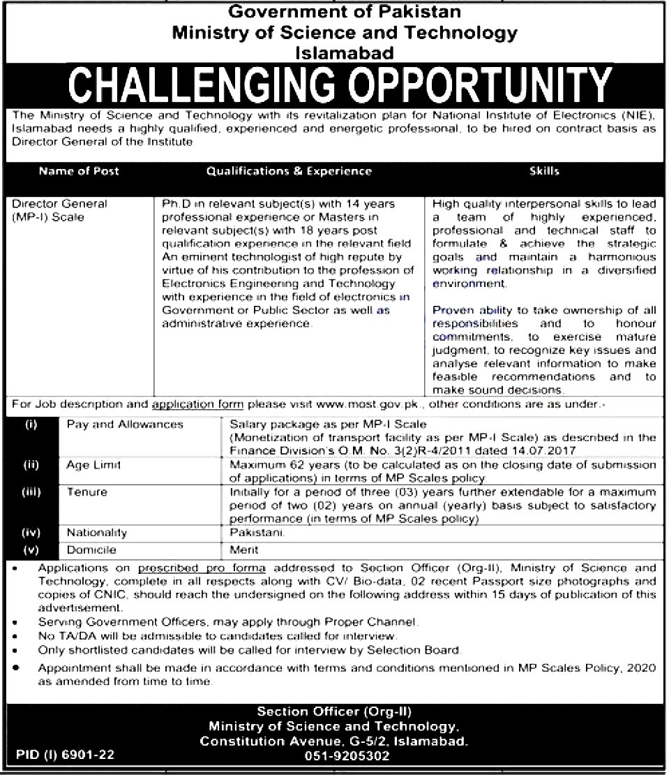 Ministry of Science and Technology MOST Jobs 2023 - Download Form