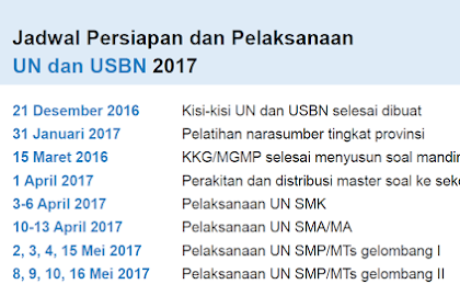 Jadwal Lengkap UN dan USBN 2017