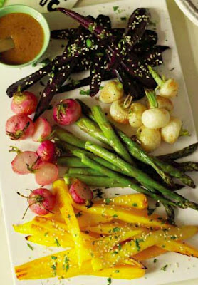 Roasted Spring Vegetables with Miso and Ginger Dressing