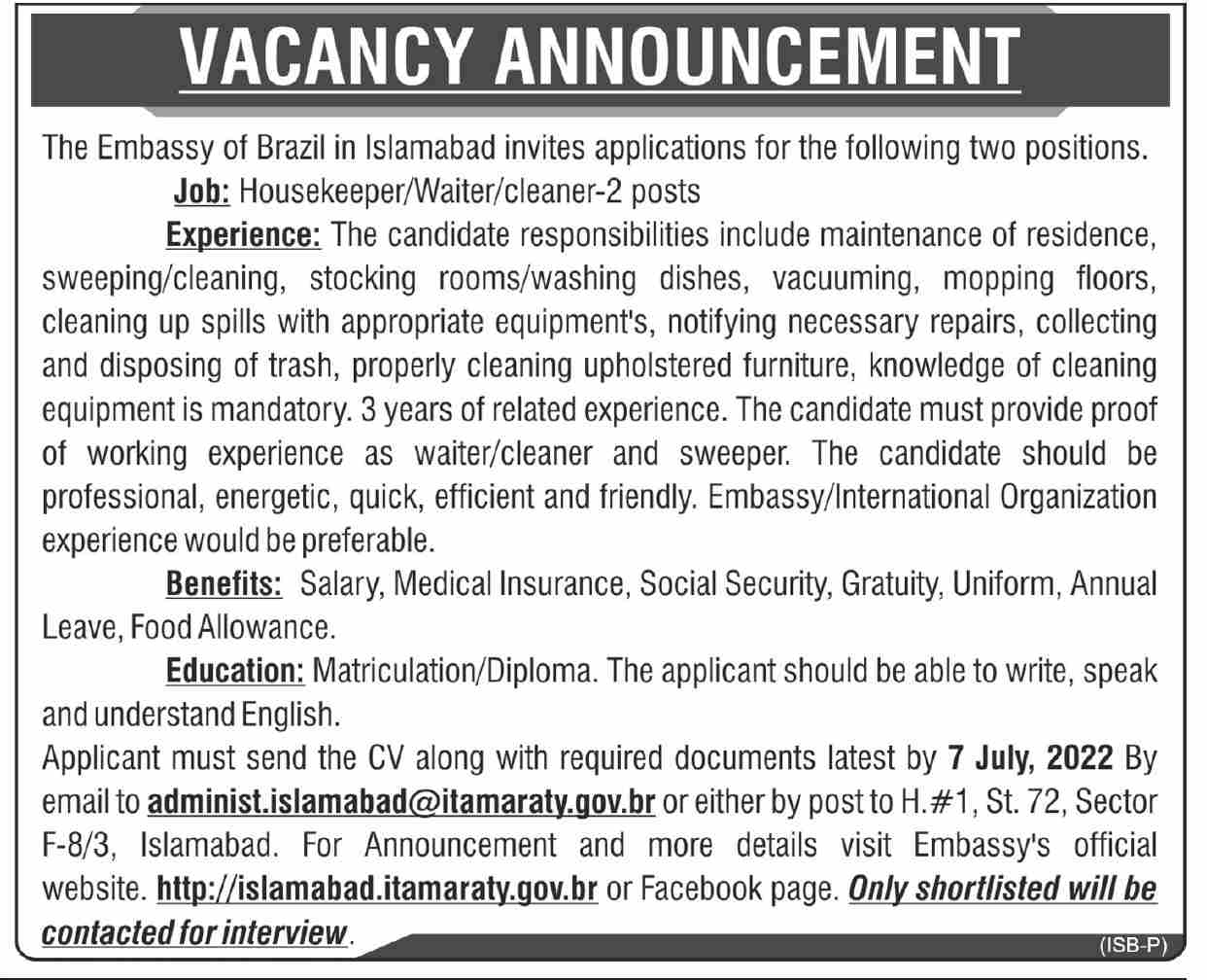 Want To Apply For (Brazil Embassy Jobs).Here Are Some Details About (Embassy Of Brazil Jobs in Islamabad 2022).To Help You Find (BRAZIL EMBASSY Jobs 2022 advertisement) Easily And Quickly.