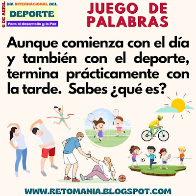 Día del Deporte, Día Internacional del Deporte, Día mundial del Deporte, Acertijos, Acertijos visuales, Retos visuales, Retos mentales, Juegos mentales, Juegos educativos, Retos matemáticos, Desafíos matemáticos, Problemas matemáticos, Mate y Deportes, Matemática y Deportes,  Juegos de Palabras, Palabra Oculta, BuscaPalabras, Solo para Genios