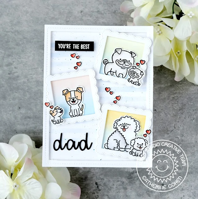 Sunny Studio Stamps: Puppy Parents Father's Day Card by Catherine Cohen (featuring Fancy Frame Dies, Frilly Frame Dies, Hayley Alphabet Dies)