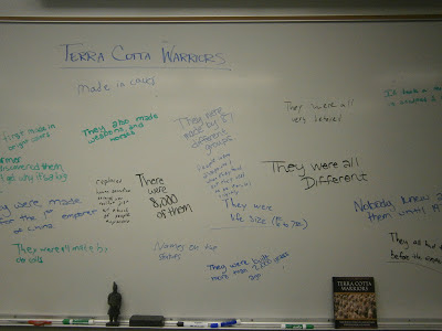 Student Made White Board List of Terra Cotta Warrior Facts