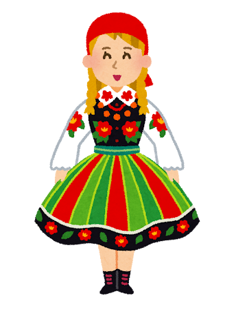 民族衣装を着たポーランドの女性のイラスト