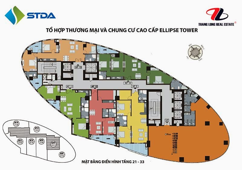 Mặt bằng tầng 21 - 33 chung cư Ellipse Tower - 110 Trần Phú