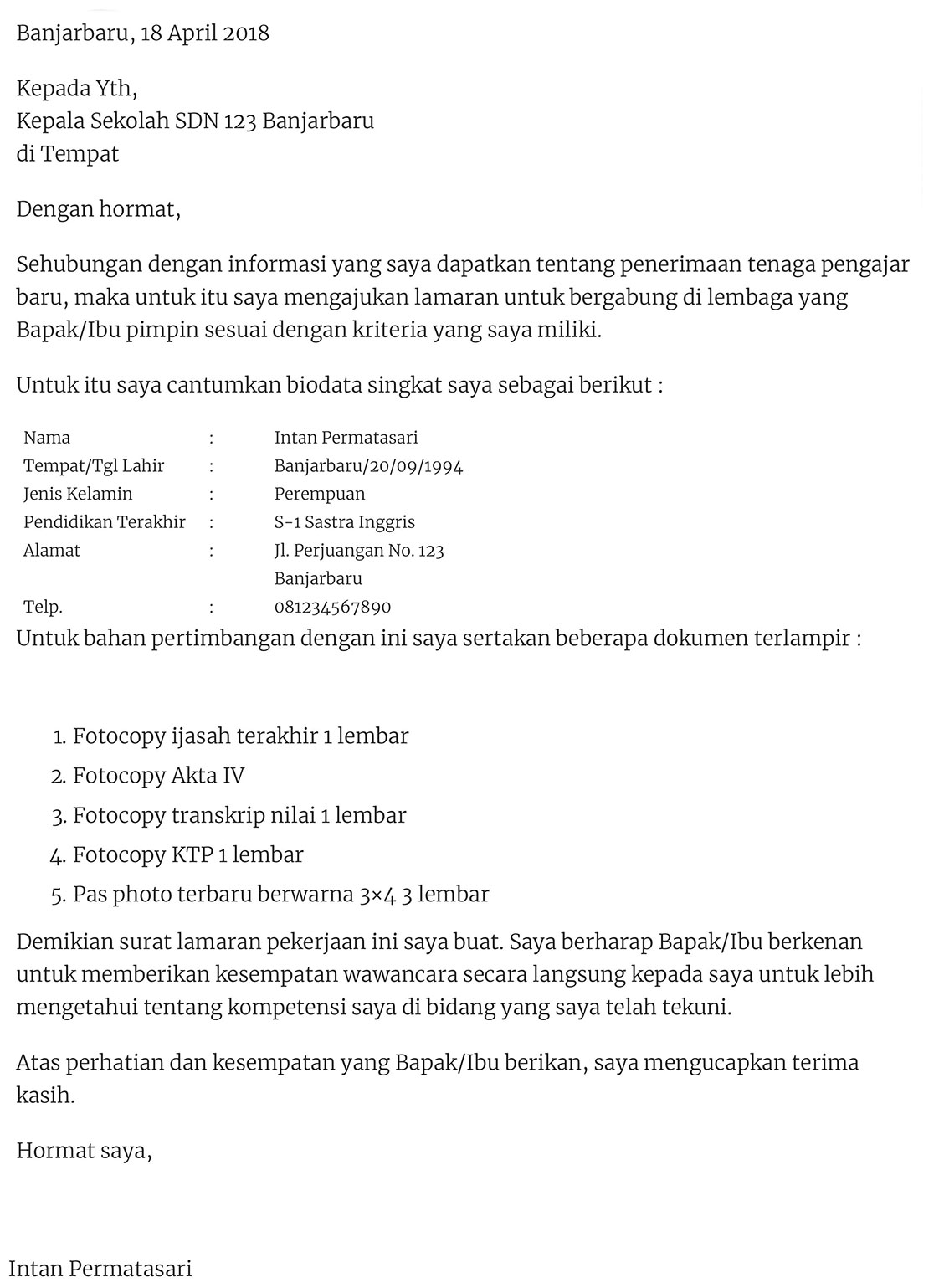 Contoh Surat Lamaran Kerja Guru Blog Lokerplk