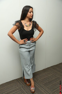 Swetha Basu in a Black Sleeveless Top Long Skirt at Mixture Potlam Movie Audio Launch 075.JPG